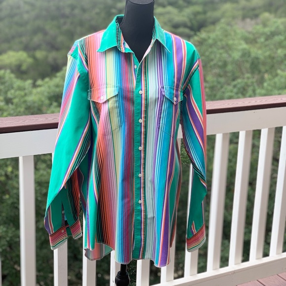 Wrangler Other - Vintage Wrangler Cowboy Cut Stripe Button Up Shirt